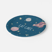 ブルーピンクケ食べーキ宇宙イエロースターズ ペーパープレート (アングル)