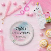 ブルーピンクコットンキャンディブロンズゴールドグリッター誕生日 ペーパープレート (パーティー)