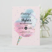 ブルーピンクコットンキャンディブロンズゴールドグリッター誕生日 招待状 (スタンド正面)