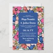 ブルーピンクコーラルフラワーズ春サマー結婚ズ 招待状 (正面)