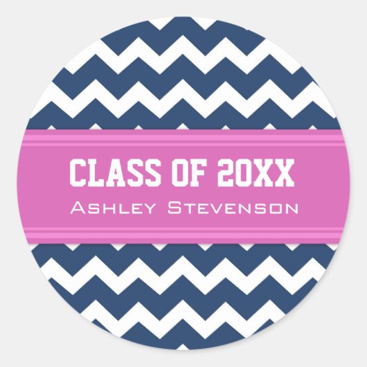 ブルーピンクシェブロンズ卒業名前をカスタムする ラウンドシール (正面)