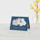 ブルーピンクシックブーケホワイトピンクローズ誕生日 カード (黄色い花)