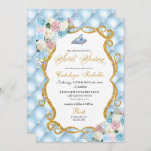 ブルーピンクシンデレラガラスシューズプリンセススウィート16 招待状 (正面/裏面)