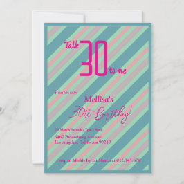 ブルーピンクストライプのクフェミニン30歳の誕生日 招待状