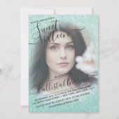 ブルーピンクスパークリーグリッターグラデーションフォトスイート16 招待状 (正面)