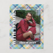ブルーピンクタータンチェックプライド卒業発表 ポストカード (正面)