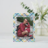 ブルーピンクタータンチェックプライド卒業発表 ポストカード (スタンド正面)