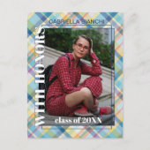 ブルーピンクタータンチェックプライド卒業発表 ポストカード (正面)