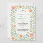 ブルーピンクダスティブルーフローラ水彩60th 招待状 (正面)