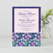 ブルーピンクチューリップフローラ水彩ブライダルシャワー 招待状 (スタンド正面)