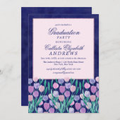 ブルーピンクチューリップフローラ水彩卒業 招待状 (正面/裏面)