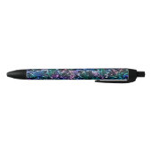 ブルーピンクティール(緑がかった色)コズミック抽象芸術グロー流体星雲 黒ボールペン (ボトム)