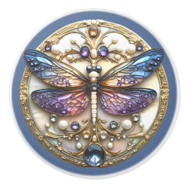 ブルーピンクトンボ真珠大切石 セラミックノブ