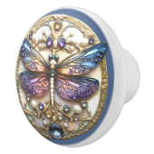 ブルーピンクトンボ真珠大切石 セラミックノブ (右)