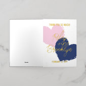 ブルーピンクハート金ゴールド名ありがとう 箔グリーティングカード (外側レイダウン)