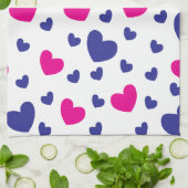 ブルーピンクバレンタインデーハートパターン キッチンタオル (折り畳み)