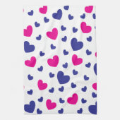 ブルーピンクバレンタインデーハートパターン キッチンタオル (縦)