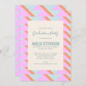 ブルーピンクパステルレトロ幾何学卒業パーティー 招待状 (正面/裏面)