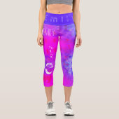 ブルーピンクパーソナライズされた名5文字カプリ カプリレギンス (正面)