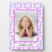 ブルーピンクパープルのリンクハート枠カスタム付き写真 フォトプラーク (正面)