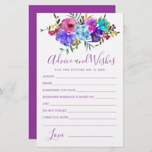 ブルーピンクパープルフローラアドバイスとウィッシュズカード (正面/裏面)