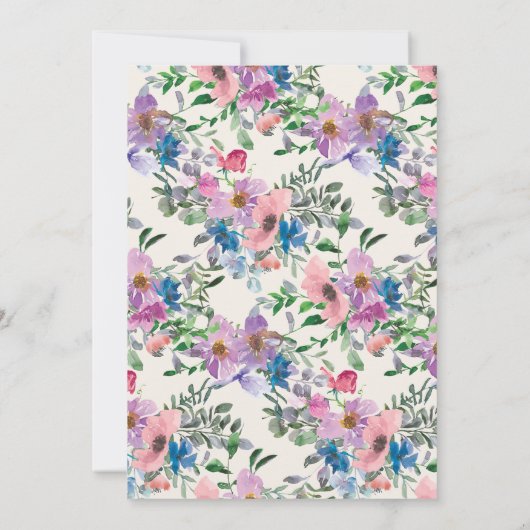 ブルーピンクパープルフローラ女子100誕生日 招待状 (裏面)