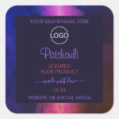 ブルーピンクパープル大理石モダン製品ラベルロゴ スクエアシール (正面)