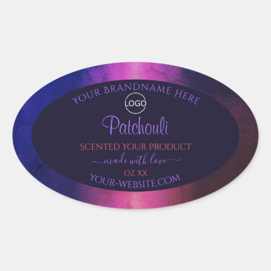 ブルーピンクパープル大理石モダン製品ラベルロゴ 楕円形シール (正面)