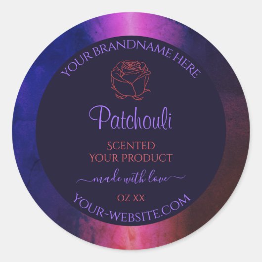 ブルーピンクパープル大理石製品ラベルバラ花 ラウンドシール (正面)