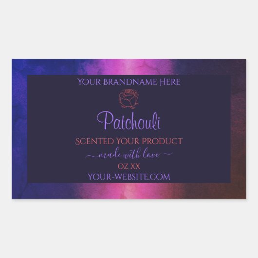 ブルーピンクパープル大理石製品ラベルバラ花 長方形シール (正面)