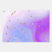 ブルーピンクパープル金ゴールドグリッター旋回ガールズ誕生日 ラッピングペーパーシート (正面2)
