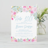 ブルーピンクピーチパープルフローラ100th誕生日パーティー 招待状 (スタンド正面)