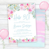 ブルーピンクピーチパープルフローラ30th誕生日パーティー 招待状