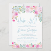 ブルーピンクピーチパープルフローラ40th誕生日パーティー 招待状 (正面)