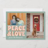 ブルーピンクファンキーの平和と愛の写真クリスマス カード (正面)