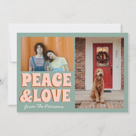 ブルーピンクファンキーの平和と愛の写真クリスマス カード (正面)