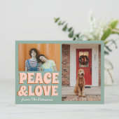 ブルーピンクファンキーの平和と愛の写真クリスマス カード (スタンド正面)