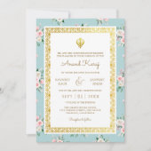 ブルーピンクフローラアナンドKarajパンジャビシーク結婚ズ 招待状 (正面)