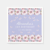 ブルーピンクフローラガールバタフライ1st誕生日 スタンダードカクテルナプキン (正面)
