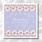 ブルーピンクフローラガールバタフライ1st誕生日 スタンダードカクテルナプキン