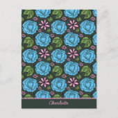 ブルーピンクフローラシームレスパタパーソナライズされたーン ポストカード (正面)