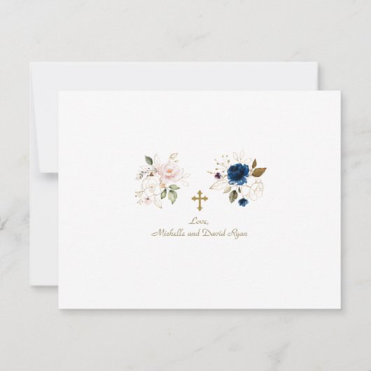 ブルーピンクフローラフォトツインズ金ゴールドクロスバプテスマ サンキューカード (裏面)