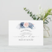 ブルーピンクフローラメイド・オブ・オーナー（花嫁付き添い人）/ブライドメイド提案 招待状 (スタンド正面)