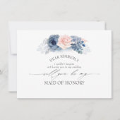 ブルーピンクフローラメイド・オブ・オーナー（花嫁付き添い人）/ブライドメイド提案 招待状 (正面)