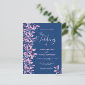 ブルーピンクフローラ植物結婚式招待状 ポストカード (スタンド正面)