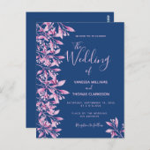 ブルーピンクフローラ植物結婚式招待状 ポストカード (正面/裏面)