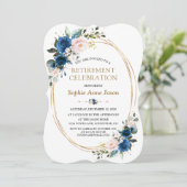 ブルーピンクフローラ金ゴールド退職お祝い 招待状 (スタンド正面)