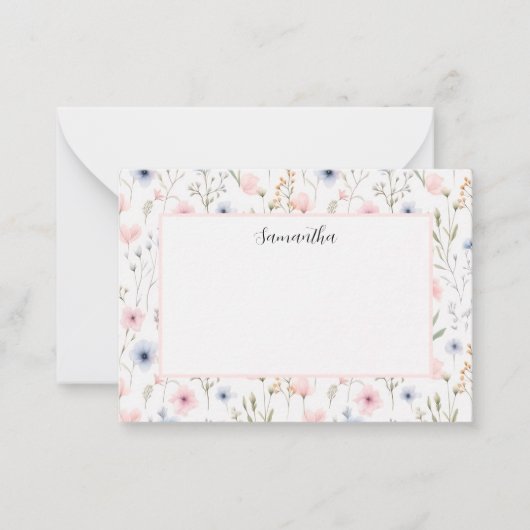 ブルーピンクフローラ パーソナライズされた ノートカード (正面)