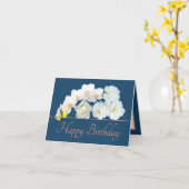 ブルーピンクブーケホワイトフラワーズハッピーバースデー カード (黄色い花)