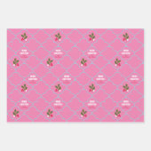 ブルーピンクホタテのタイルホリーブランチクリスマス ラッピングペーパーシート (正面)